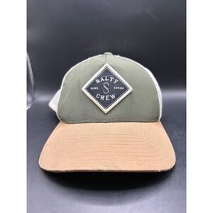 Salty Crew Trucker‎ Hat Olive Green Tan Patch Adjustable Snapback Cap
